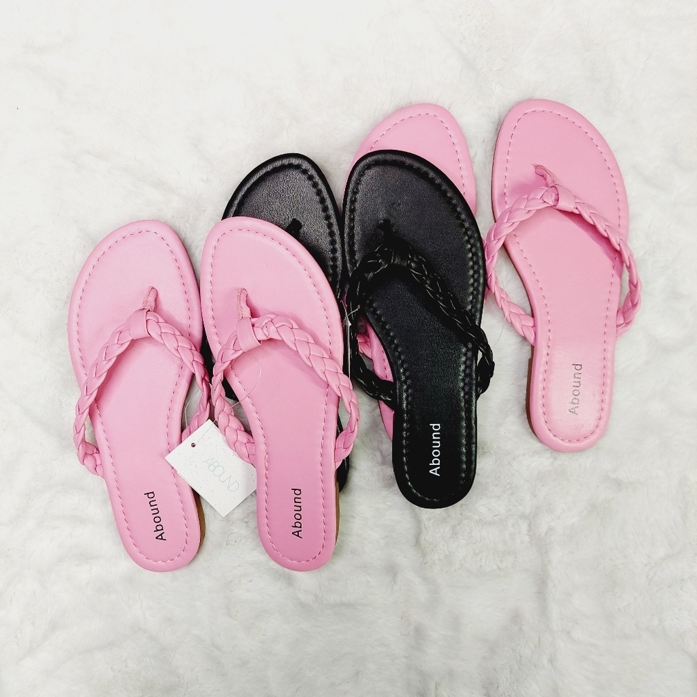 New Abound Bundle of 3 Braided Pink/BlackThong Flip Flop Slippers S187